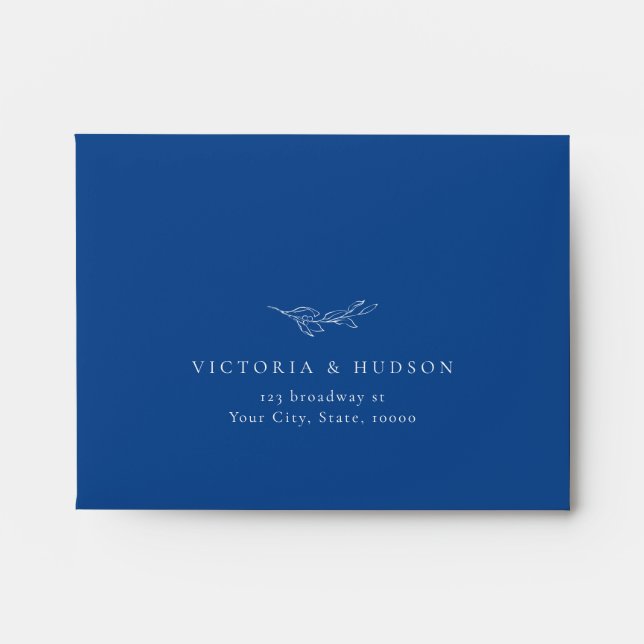 Mariage botanique simple bleu Enveloppe RSVP (Devant)