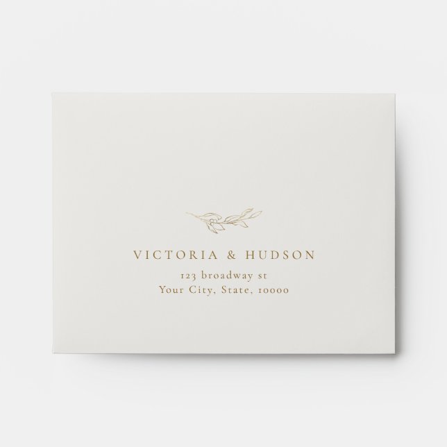 Mariage botanique simple en or beige Enveloppe RSV (Devant)