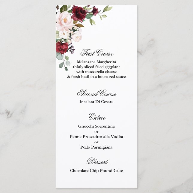Mariage Bourgogne Menu Modèle (Devant)