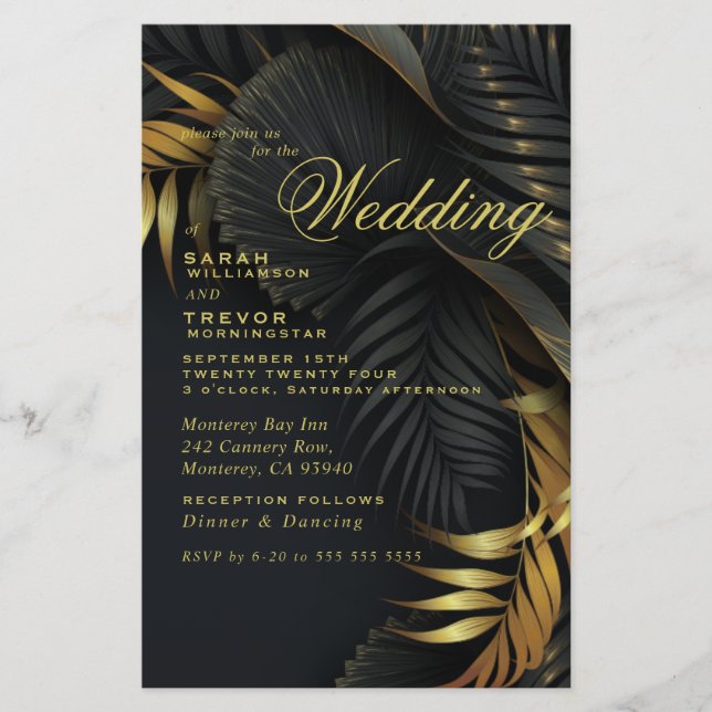 Mariage budget Gold et Black Tropical Feuilles (Devant)