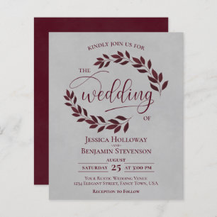 Mariage BUDGET Rustique Feuille Bourgogne Grey