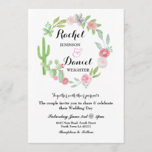 Mariage Cactus Fiesta Wreath Party Invitation Flor