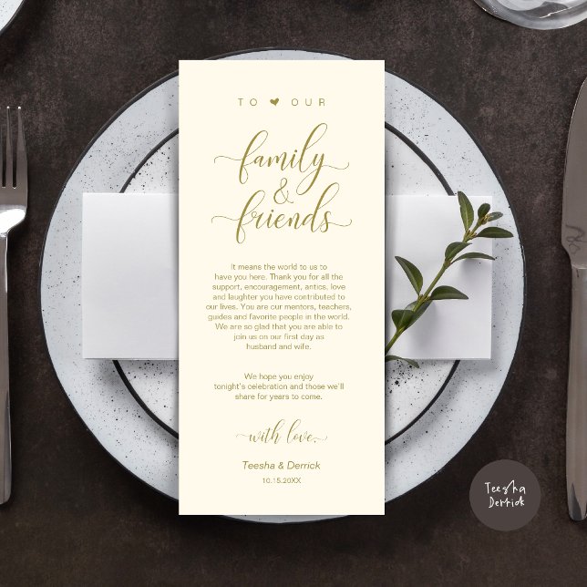 Mariage Cadre Merci Carte Classique Moderne (Modern Classy Wedding Dinner Place Setting Thank You Card, in Yellow Gold)
