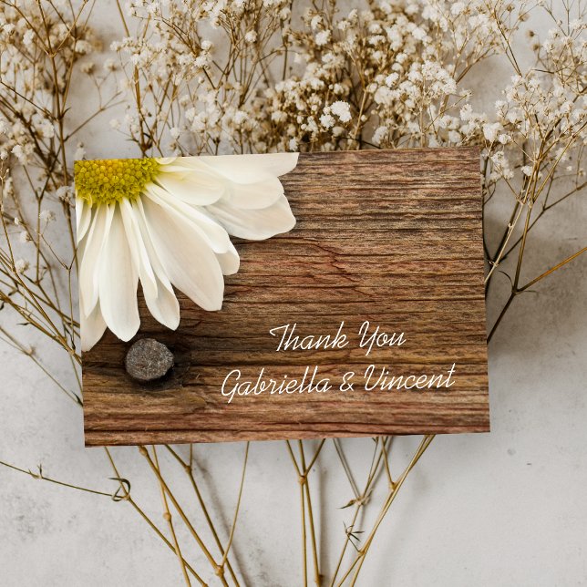 Mariage campagnard Daisy and Barn Wood Merci Note (Créateur téléchargé)