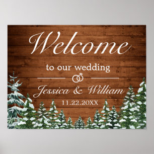 Mariage campagnard de bois et forêt neige Affiche 