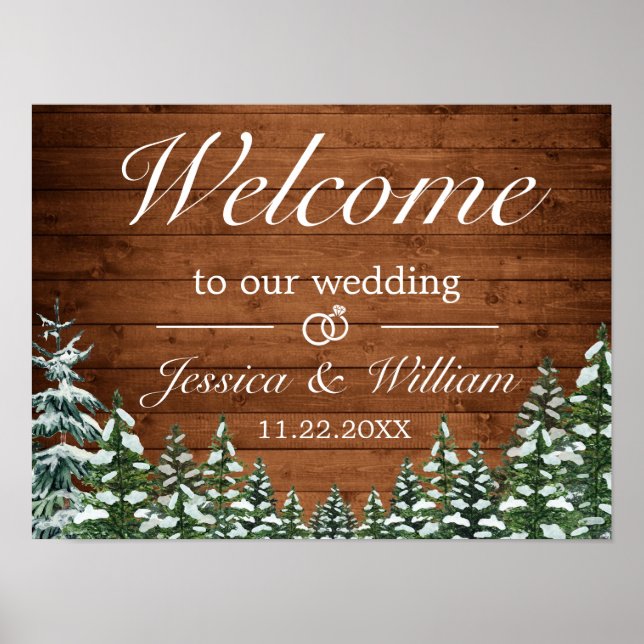 Mariage campagnard de bois et forêt neige Affiche  (Devant)