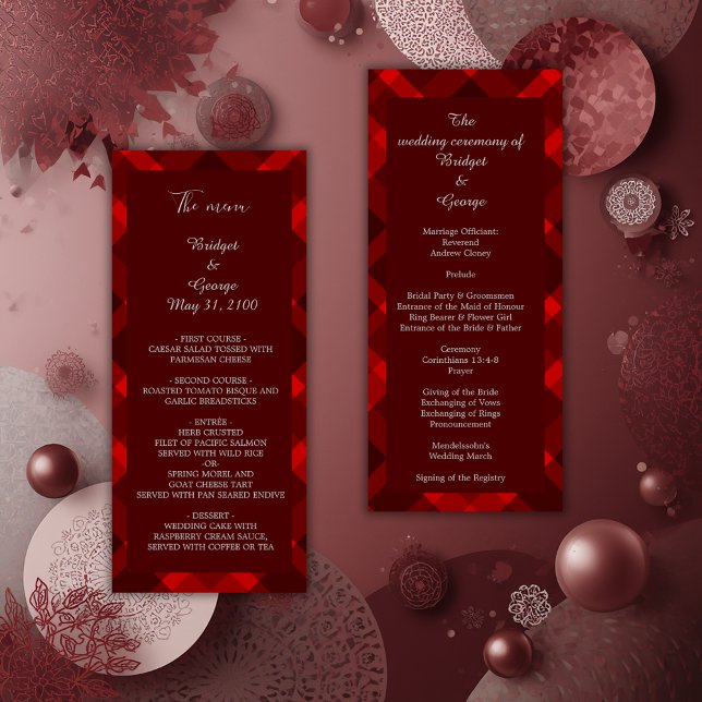 mariage campagnard écossais rouge menu & programme (Créateur téléchargé)