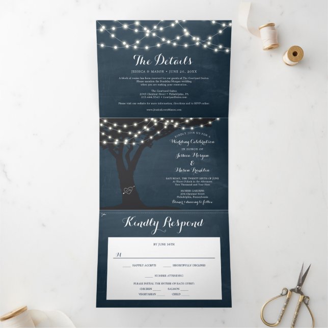 Mariage campagnard rustique Invitations triplées R (Intérieur)