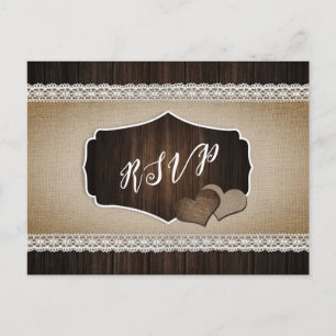 Mariage campagnard rustique RSVP carte postale Cha