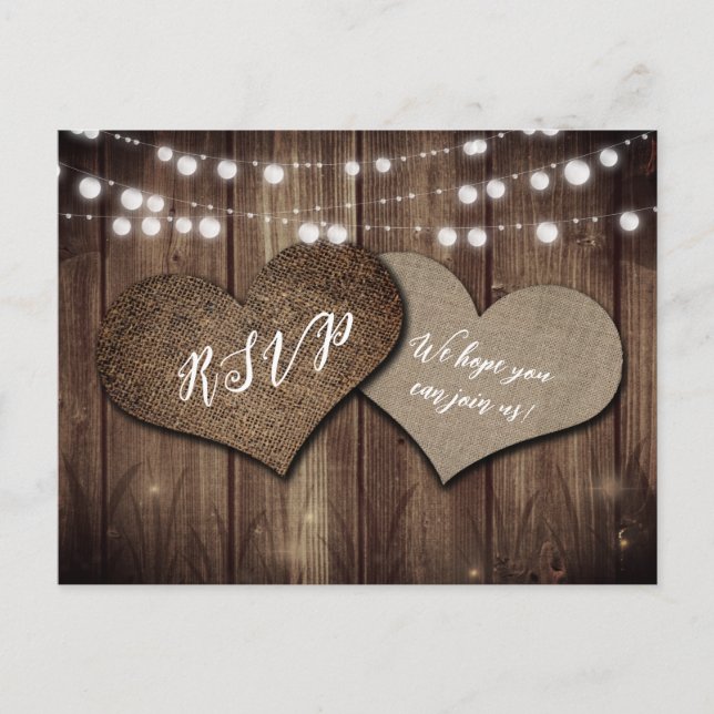 Mariage campagnard rustique RSVP carte postale cho (Devant)
