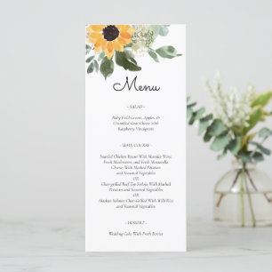 Mariage campagnard Tournesol vert rustique Menu
