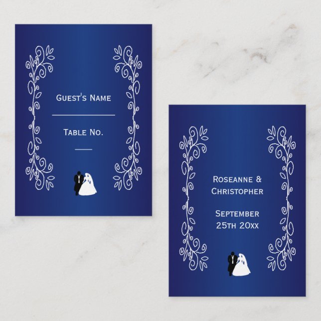 Mariage Carte de réglage Royal Blue Bride Salle (Devant / Derrière)