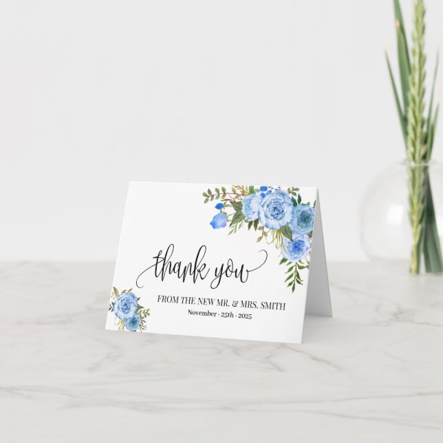 mariage carte de remerciements boho bleu floral pl (Devant)
