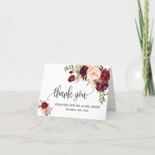 Mariage carte de remerciements boho marsala floral