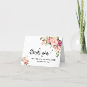 Mariage carte de remerciements boho rose floral pl