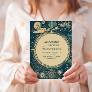 Mariage Carte de Tarot Céleste Bleu et Or