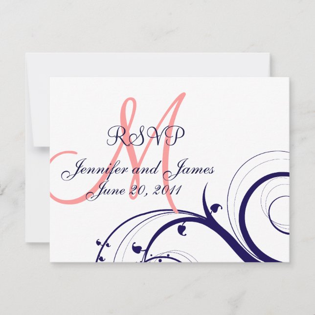 Mariage carte RSVP tournois Marine Coral bleu rose (Devant)