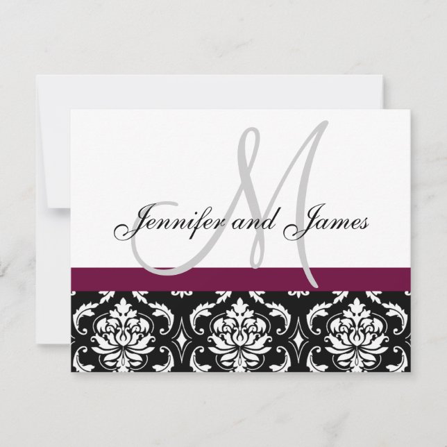 Mariage Carte RSVP Vin Damas Monogramme & Noms (Devant)