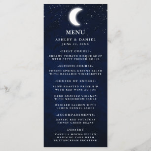 Mariage céleste Aquarelle Moon Stars Menu