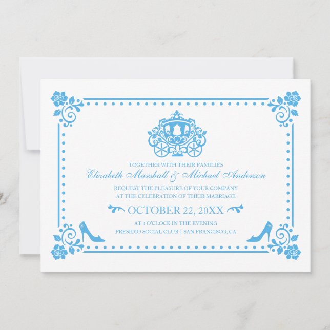 Mariage Cendrillon | Invitation transport et fleur (Devant)