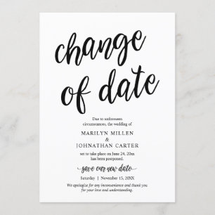 Mariage, changement de date, noir, Faire-part
