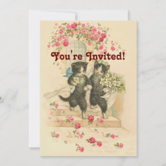 Mariage Chats Vintage Soft Gold Invitation