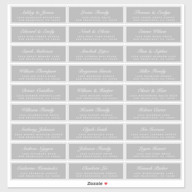 Mariage chic Gris  Étiquette de adresse invité (Feuille)