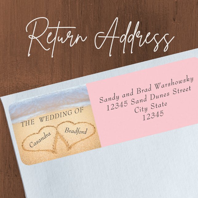 Mariage chic plage rose blush 2 cœurs dans le sabl (Créateur téléchargé)