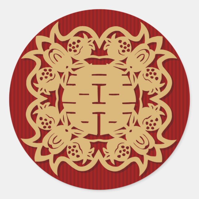 Mariage chinois double bonheur rouge autocollants (Devant)