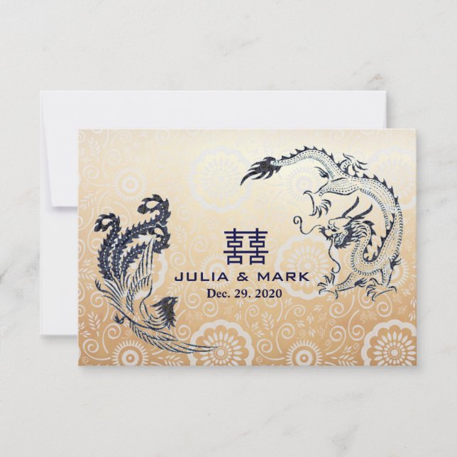 Mariage chinois Dragon-Phoenix moderne RSVP (Devant)