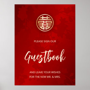 Mariage chinois Rouge Floral Livre d'or