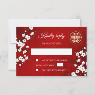Mariage chinois RSVP en fleurs de cerisier blanc