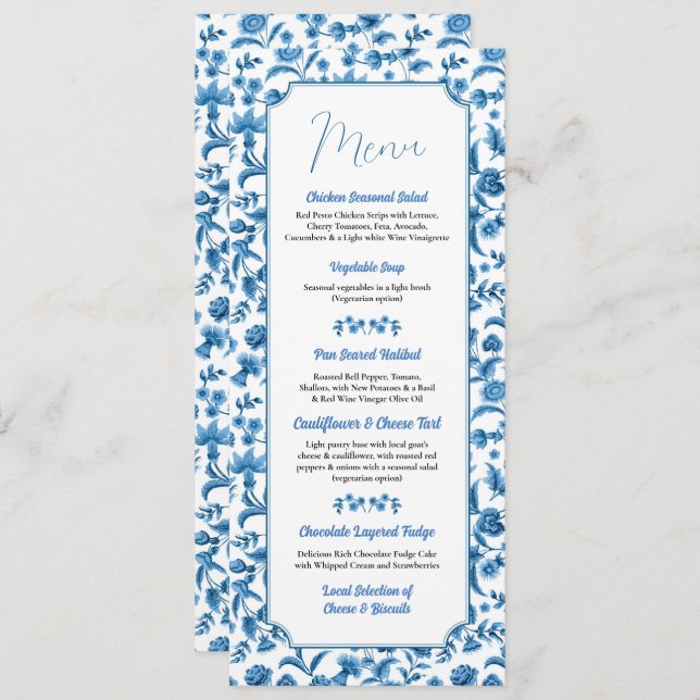 Mariage Chintz Blue & White Floral Ditsy Menu (Devant / Derrière)