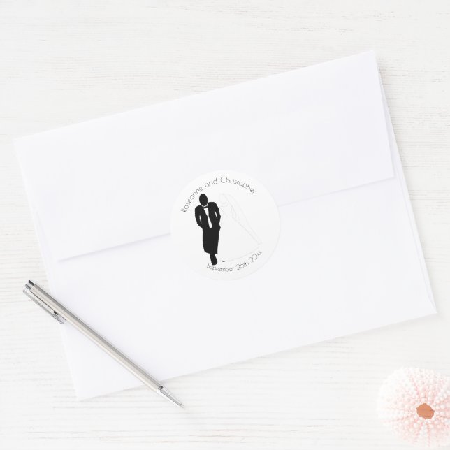 Mariage Classic Round Sticker Bride Groom (Enveloppe)