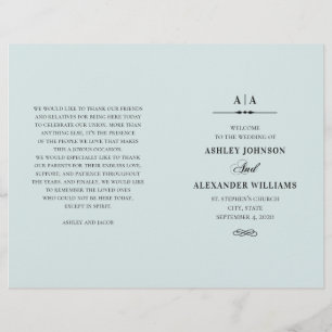 Mariage classique élégant. Programme bleu plié