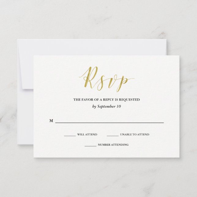 Mariage classique glamour Faux Gold RSVP (Devant)