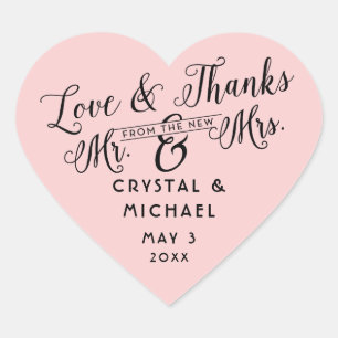 Mariage Coeur rose Favoriser les autocollants Merc