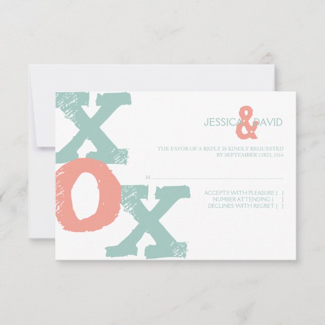 Mariage Coral et Mint XOX RSVP (Devant)