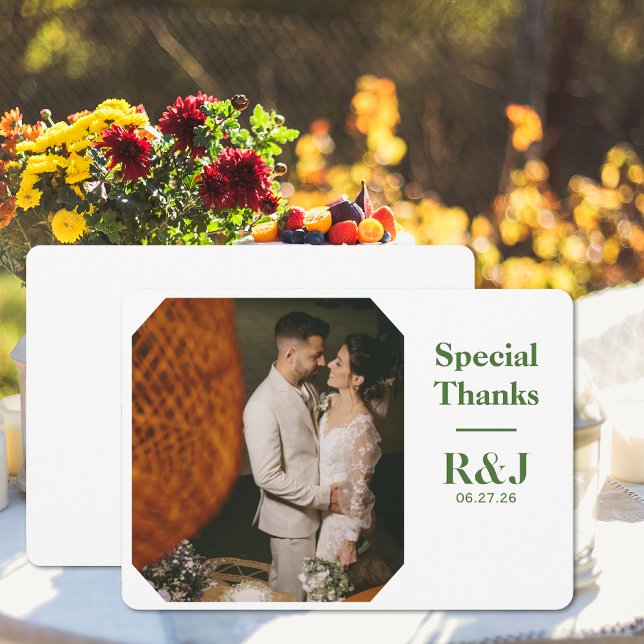 Mariage Couple Monogramme Ajouter Carte de remerci (Wedding Couple Monogram Add Photo Thank You Card (front and back))