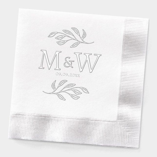 Mariage Couple Monogramme Date Élégante Botanique (Wedding couple monogram initials date foil paper napkins)