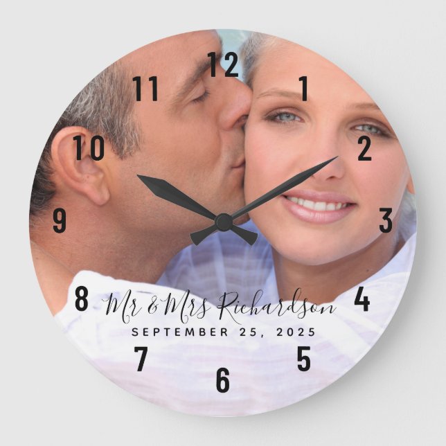 Mariage Couple Photo Personnalisé Grande Horloge (Recto)