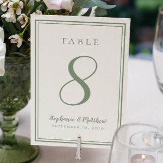 Mariage customisé Numéro de table Dîner Sage Vert