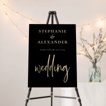 Mariage d'accueil minimaliste Gold Script noir
