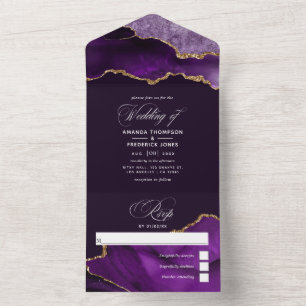 Mariage d'âge violet et or sur invitation