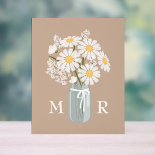 Mariage Daisées Mason Jar Monogramme initial Beige