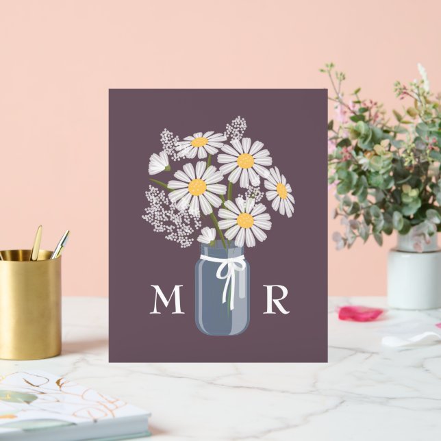 Mariage Daisées Mason Jar Monogramme initial viole (Mariage)