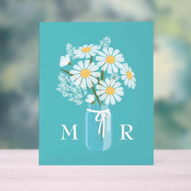 Mariage Daisies Mason Jar Monogramme initial Turqu (Neutre)