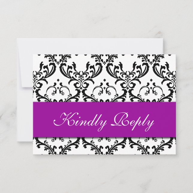Mariage damassé blanc violet blanc RSVP (Devant)