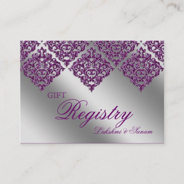 Mariage damassé Carte d'enregistrement cadeau Purp (Devant)