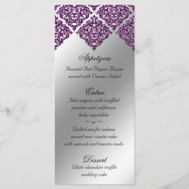 Mariage damassé Cartes de menu Parties scintillant (Devant)